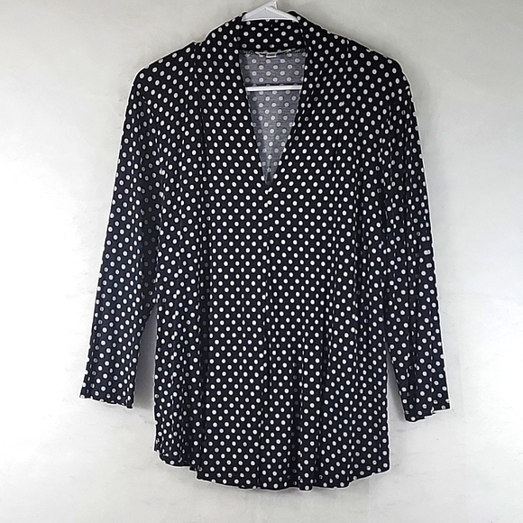 Spence Tops - Spence Polka-dot V-Neck Long Sleeve Pullover Size XL/P